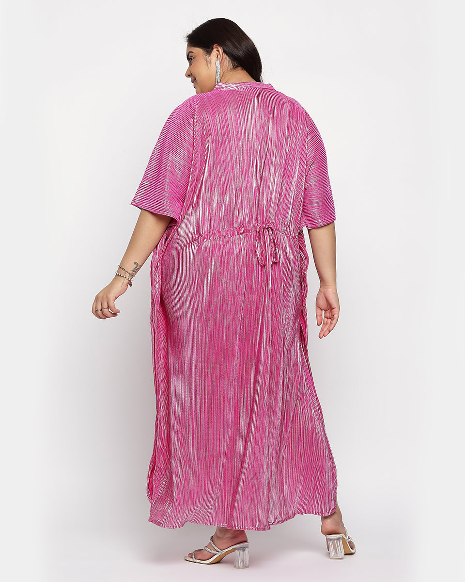 Mulberry Pink Poly Knit Striped Plus Size Party Kaftan For Women