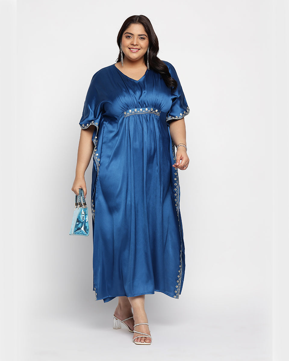 Blue satin kaftan long dress