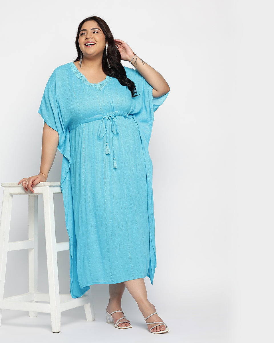 Sky Blue Solid Rayon Plus Size Kaftan For Women