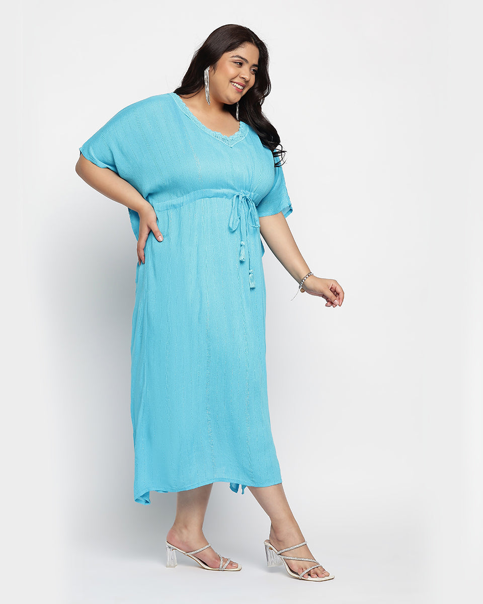 Sky Blue Solid Rayon Plus Size Kaftan For Women