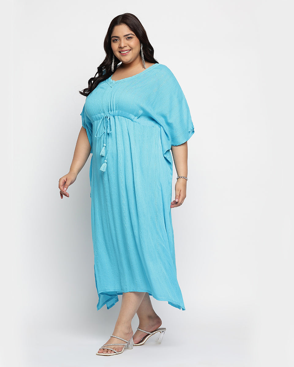 Sky Blue Solid Rayon Plus Size Kaftan For Women