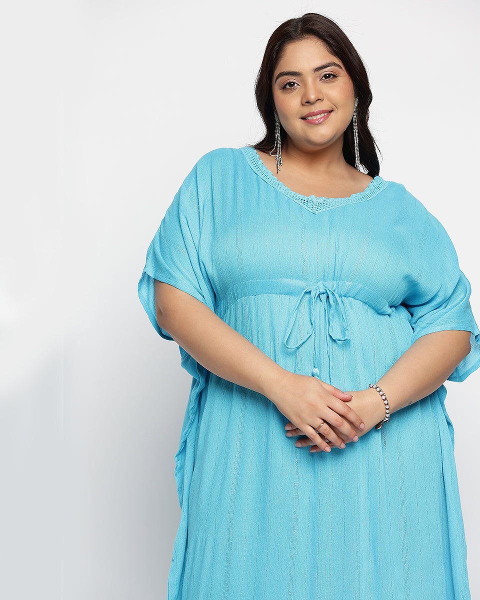 Sky Blue Solid Rayon Plus Size Kaftan For Women