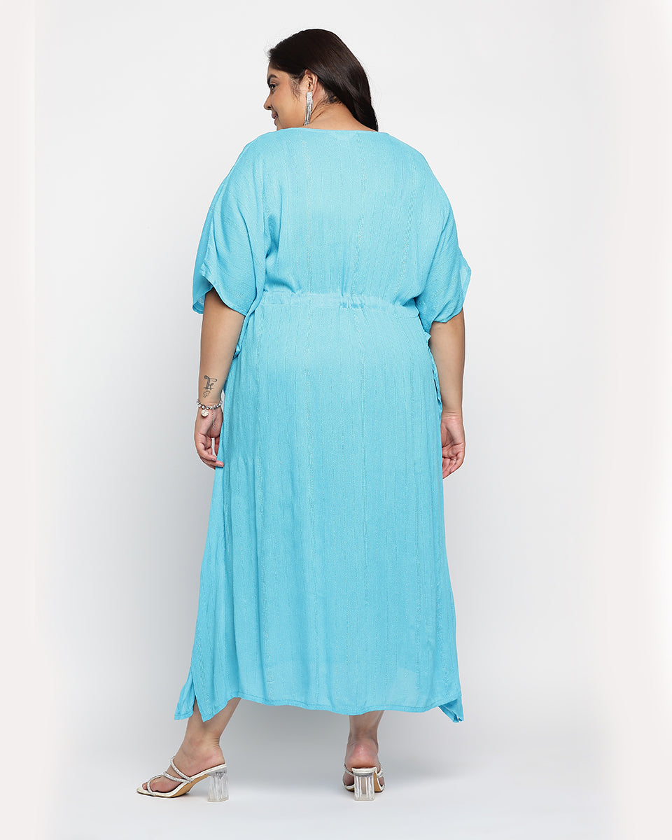 Sky Blue Solid Rayon Plus Size Kaftan For Women
