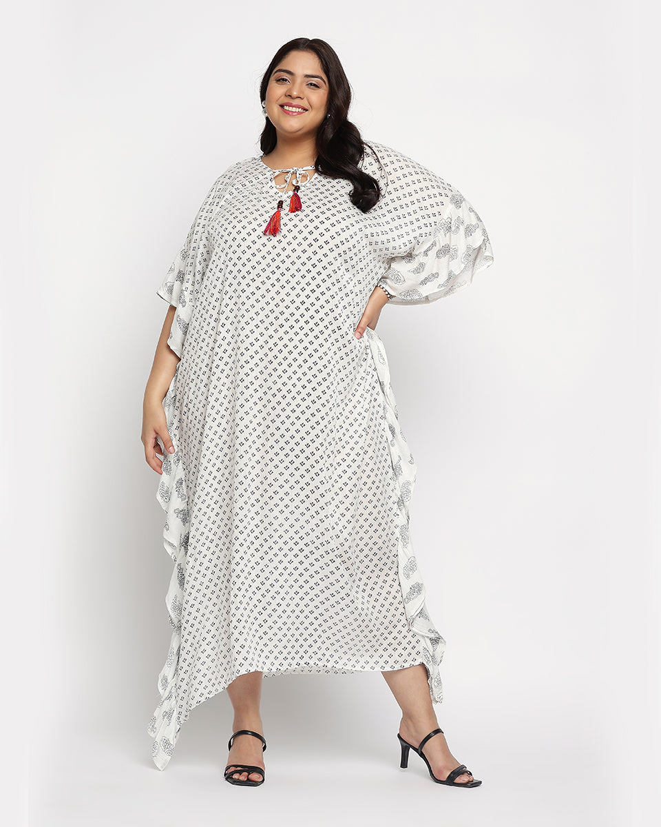 White Polka Dot Rayon Plus Size Kaftan For Women