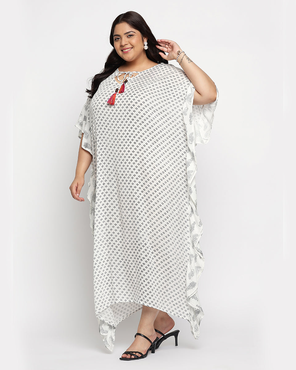 White Polka Dot Rayon Plus Size Kaftan For Women