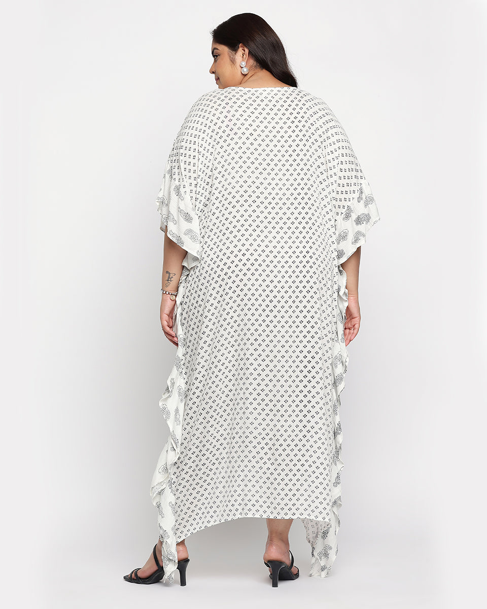White Polka Dot Rayon Plus Size Kaftan For Women