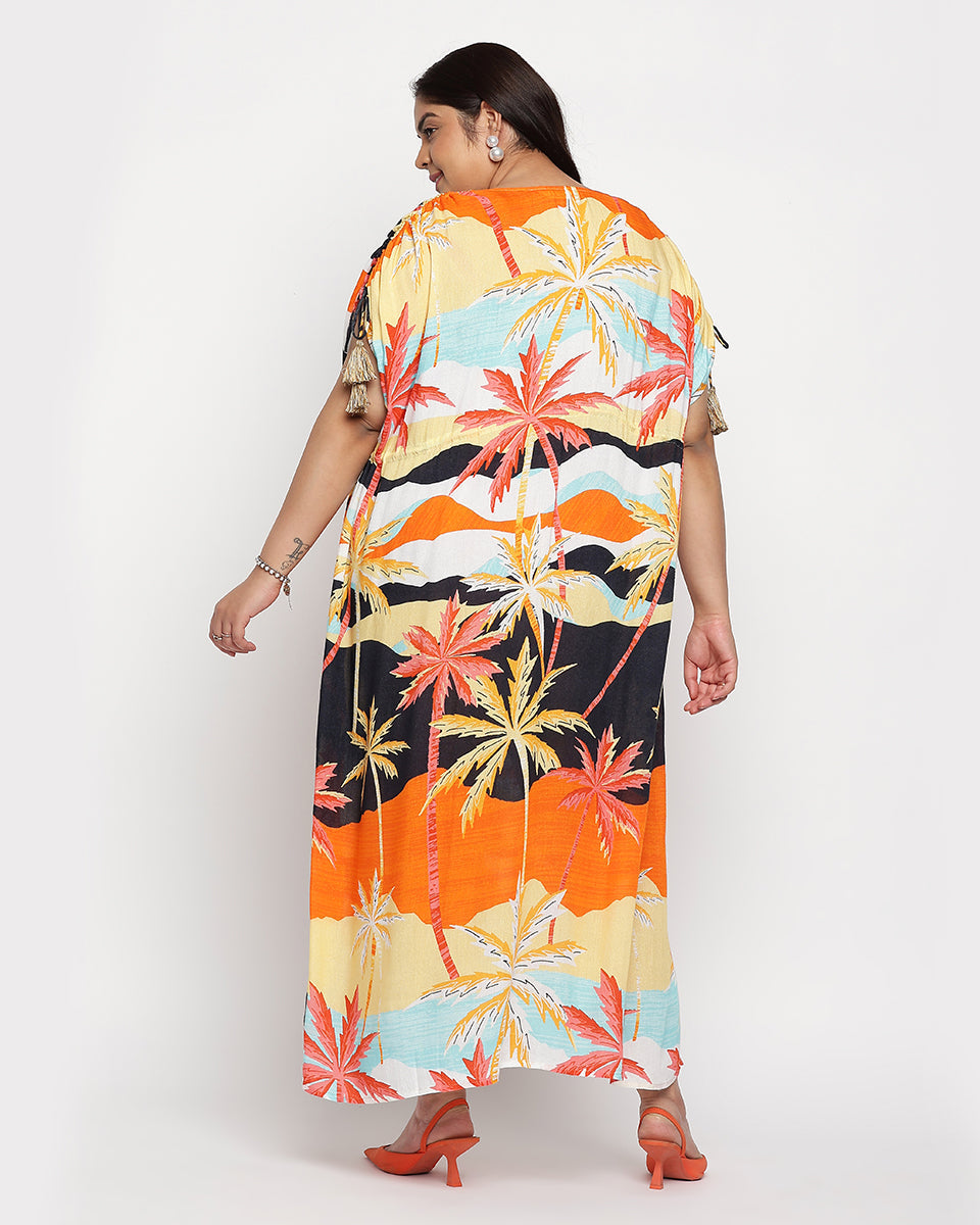 Beach Theme Rayon Crepe Plus Size Kaftan Swimsuit cover up For Women