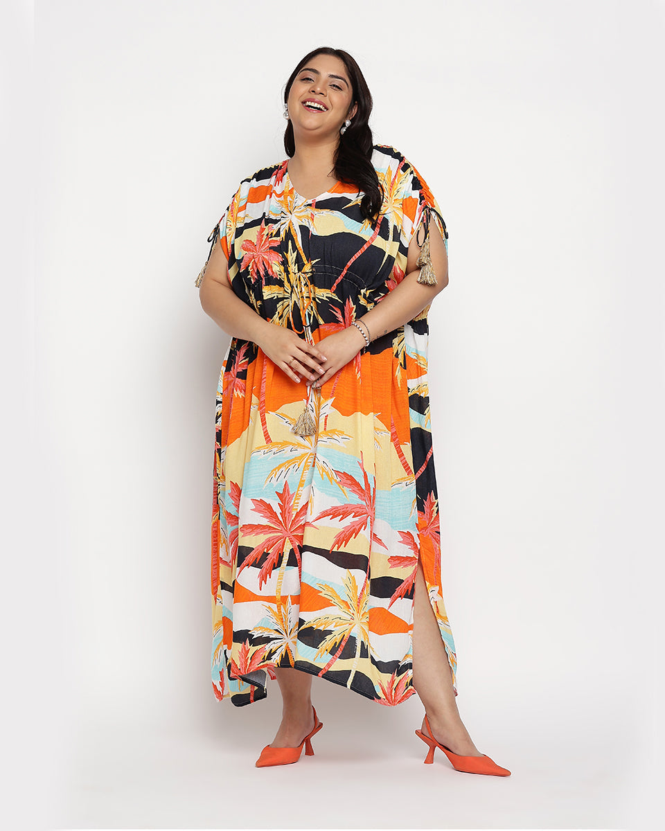 Beach Theme Rayon Crepe Plus Size Kaftan Swimsuit cover up For Women