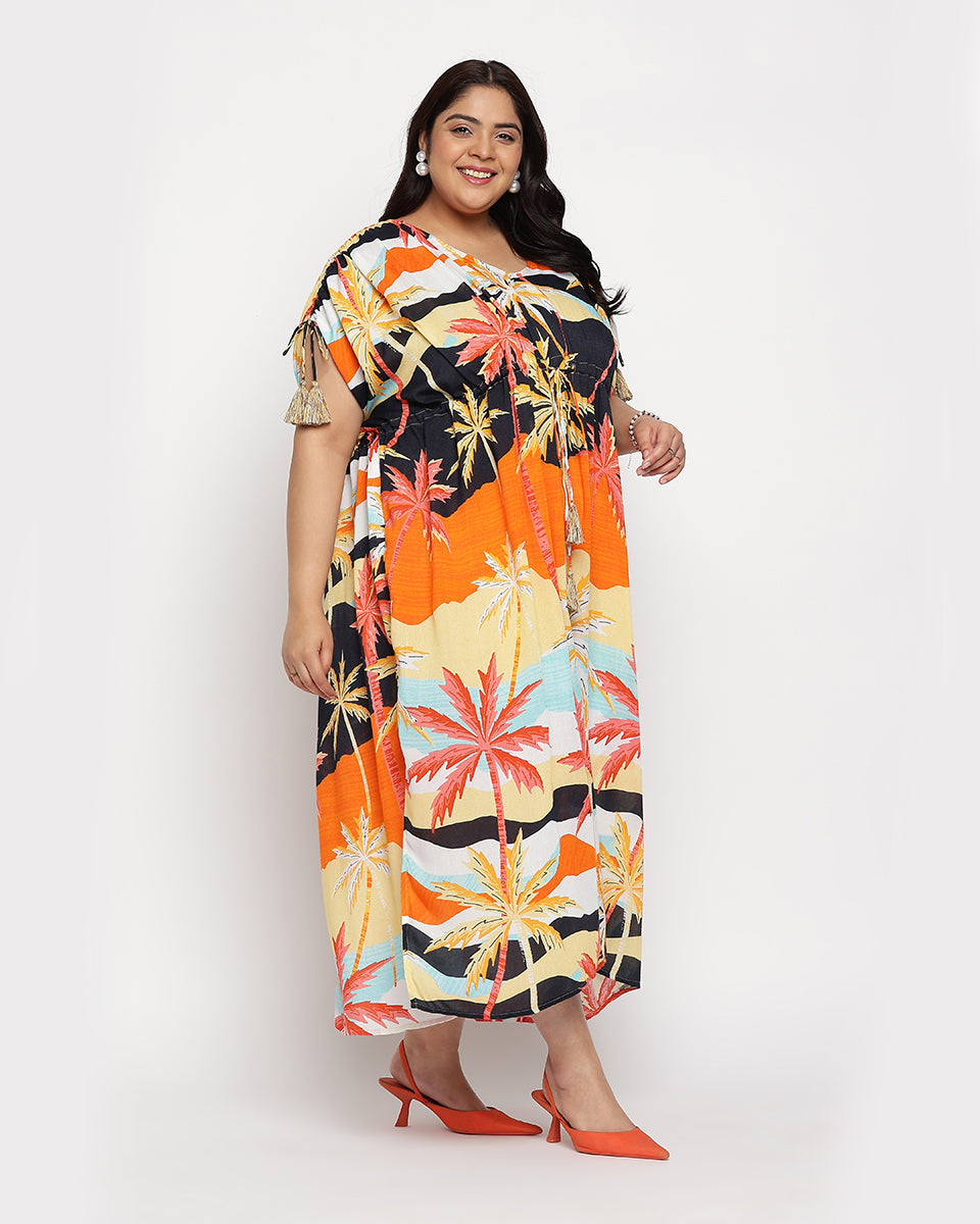 Beach Theme Rayon Crepe Plus Size Kaftan Swimsuit cover up For Women