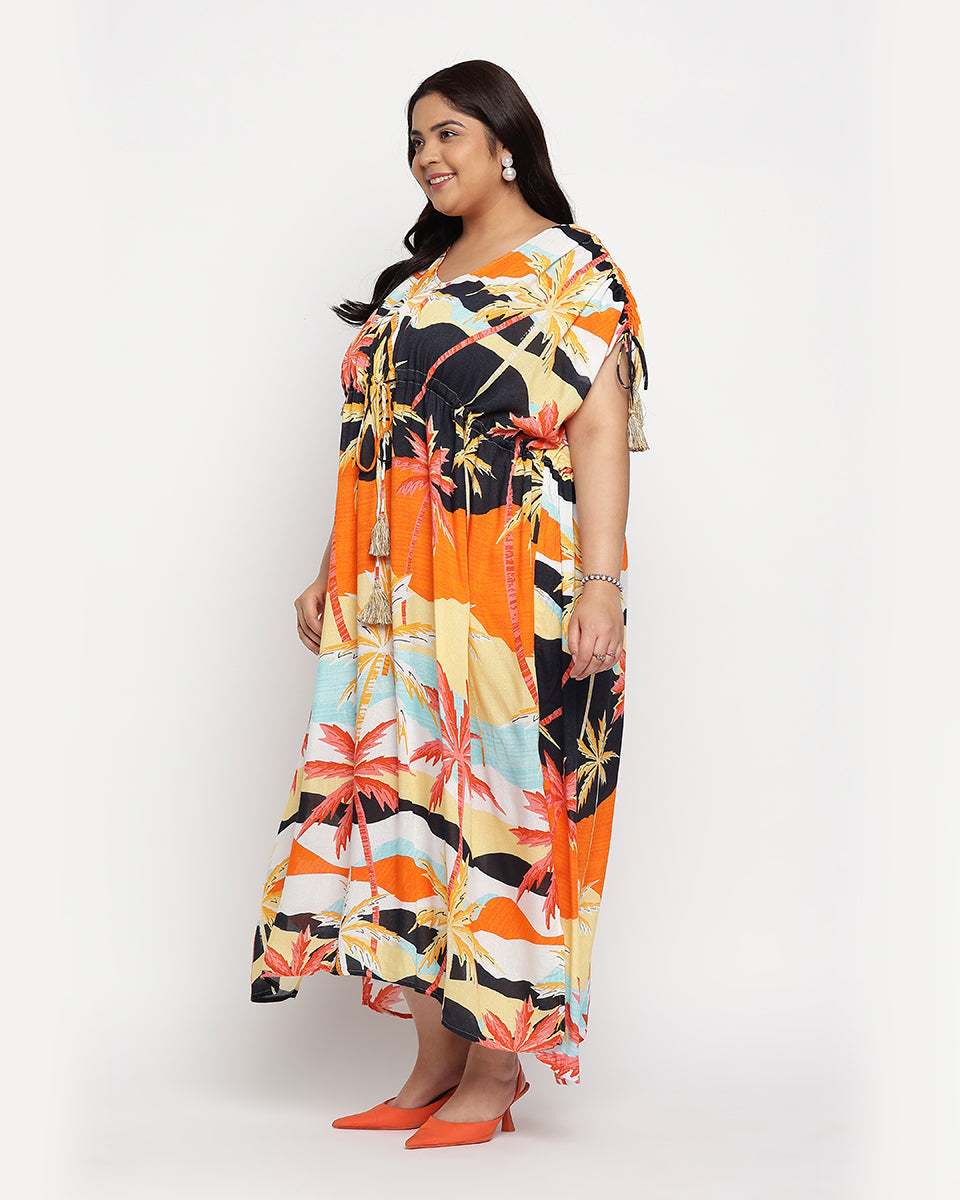 Beach Theme Rayon Crepe Plus Size Kaftan Swimsuit cover up For Women
