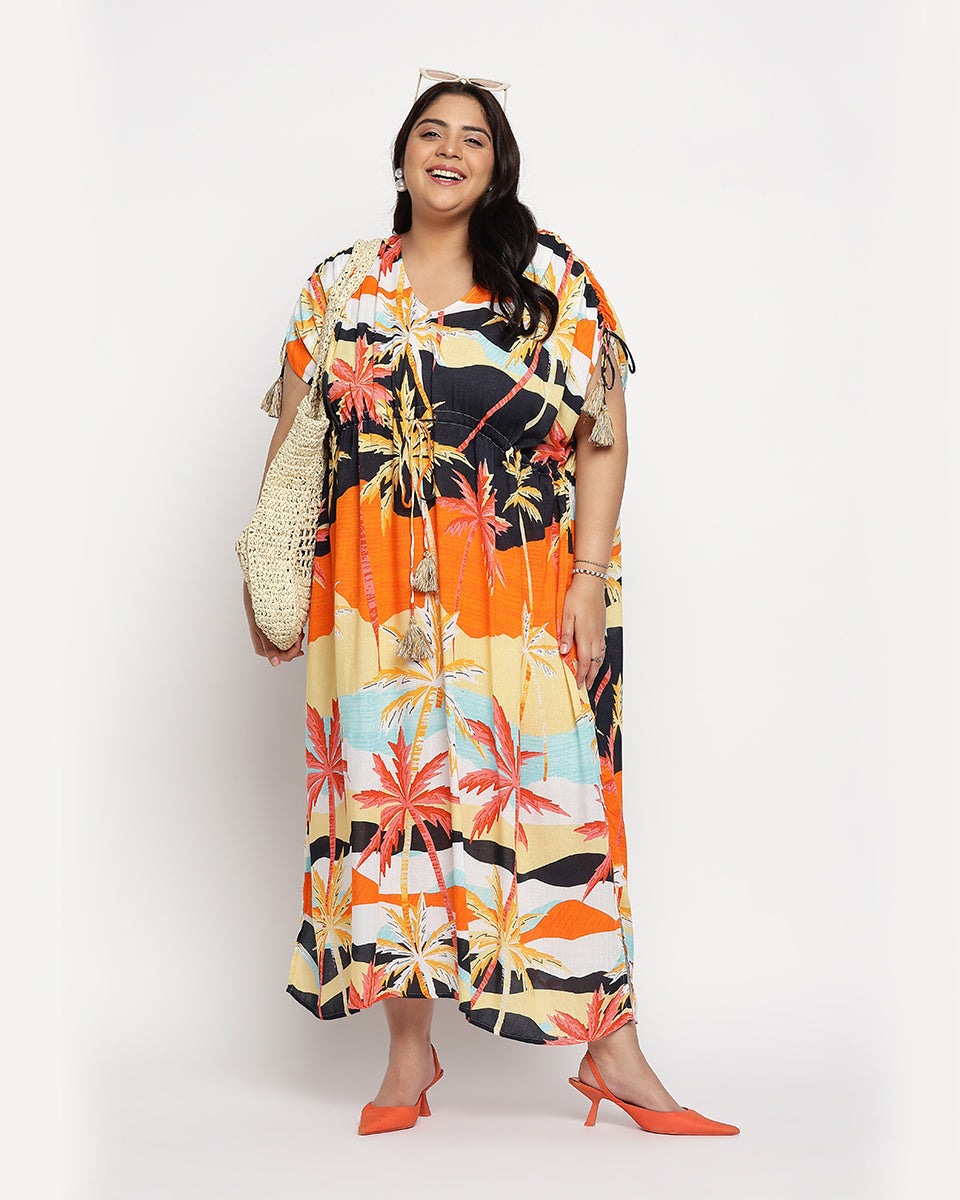 Beach Theme Rayon Crepe Plus Size Kaftan Swimsuit cover up For Women