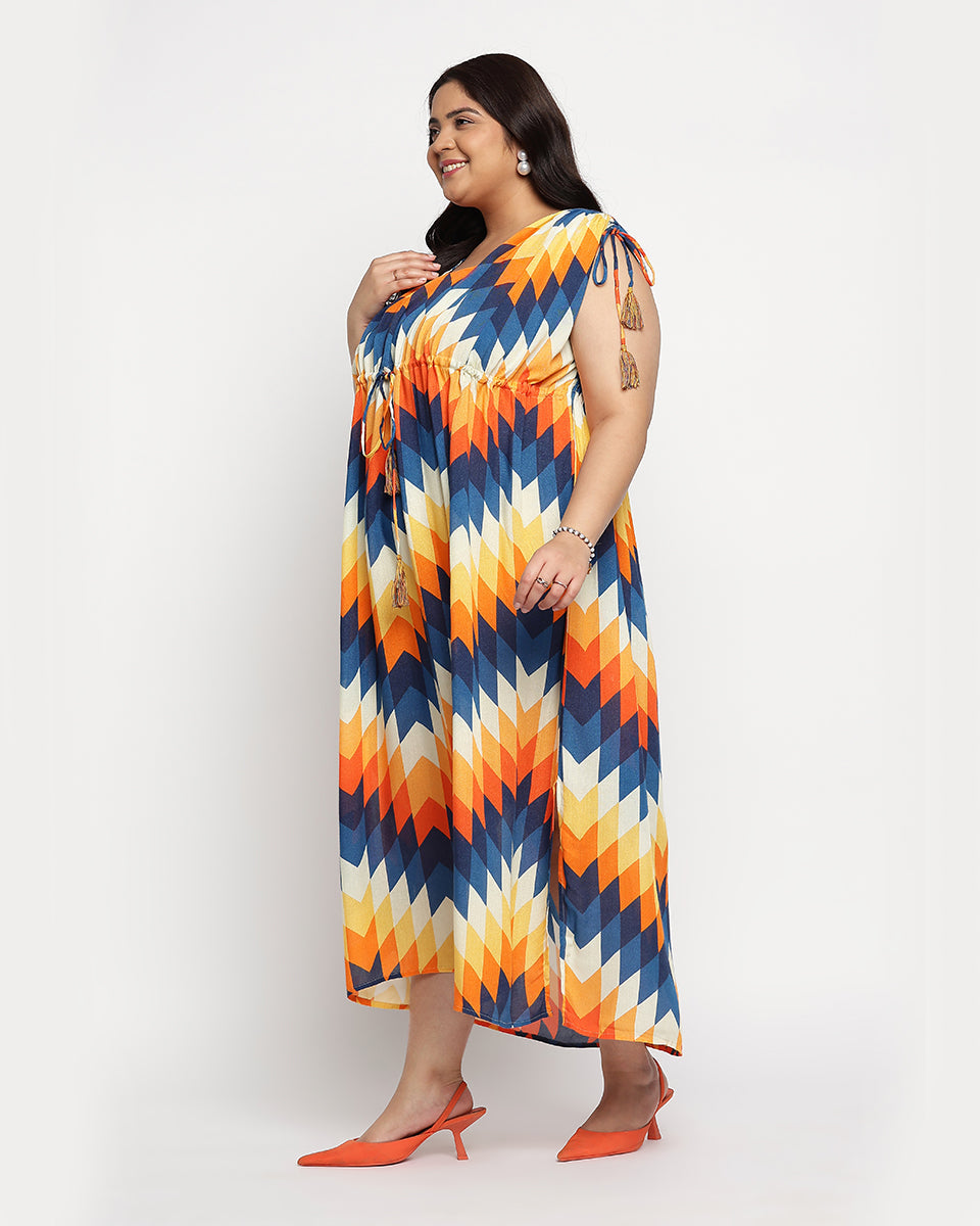 Multicolor Abstract Printed Rayon Crepe Plus Size Elegant Kaftan For Women