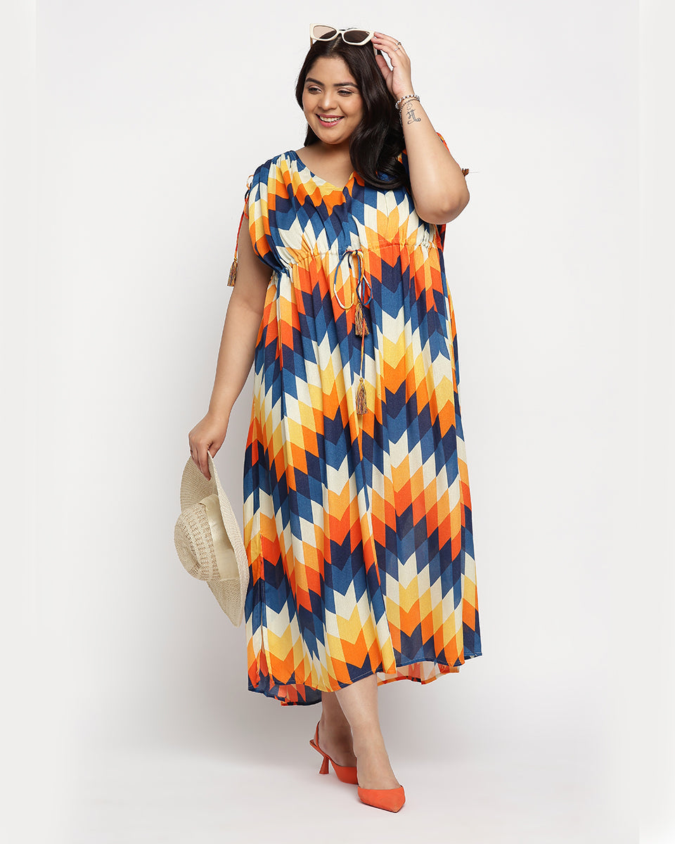 Multicolor Abstract Printed Rayon Crepe Plus Size Elegant Kaftan For Women