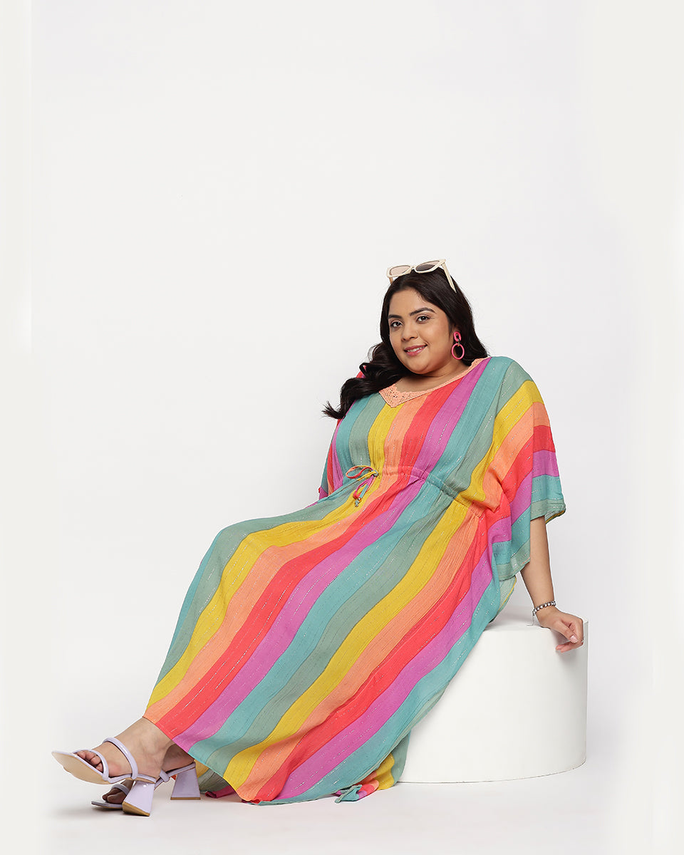 Multicolor Striped Rayon Plus Size Kaftan For Women