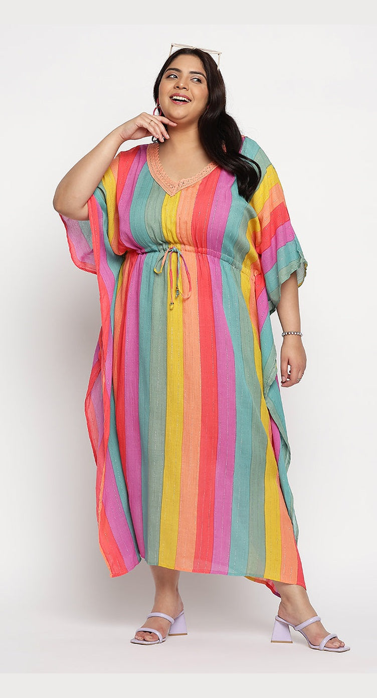 Multicolor Striped Rayon Plus Size Kaftan For Women - SKU LUR152-2000 - Gypsie Blu