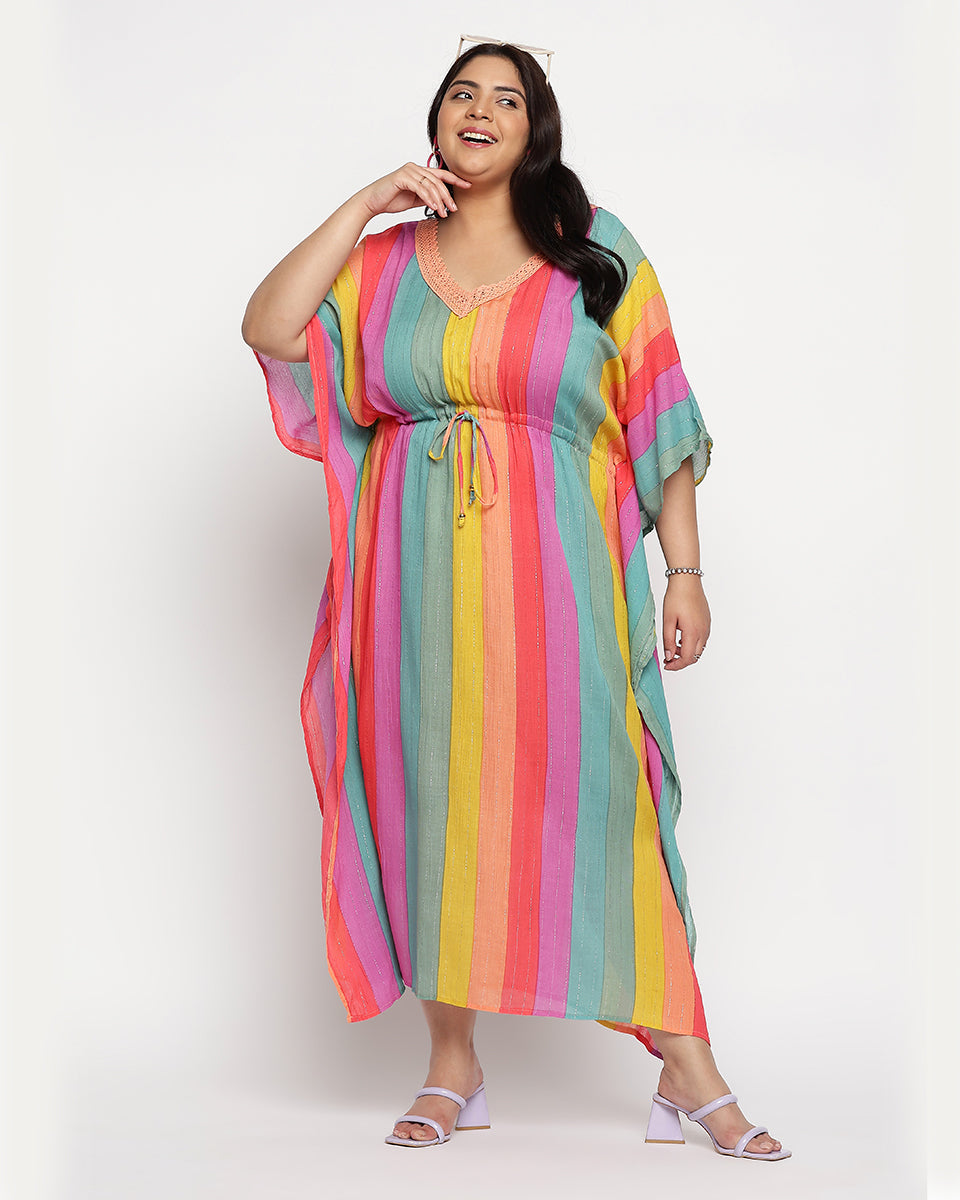 Multicolor Striped Rayon Plus Size Kaftan for Women
