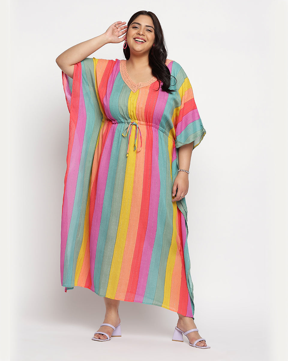Multicolor Striped Rayon Plus Size Kaftan For Women