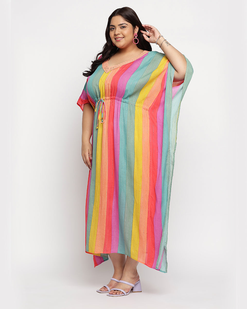 Multicolor Striped Rayon Plus Size Kaftan For Women