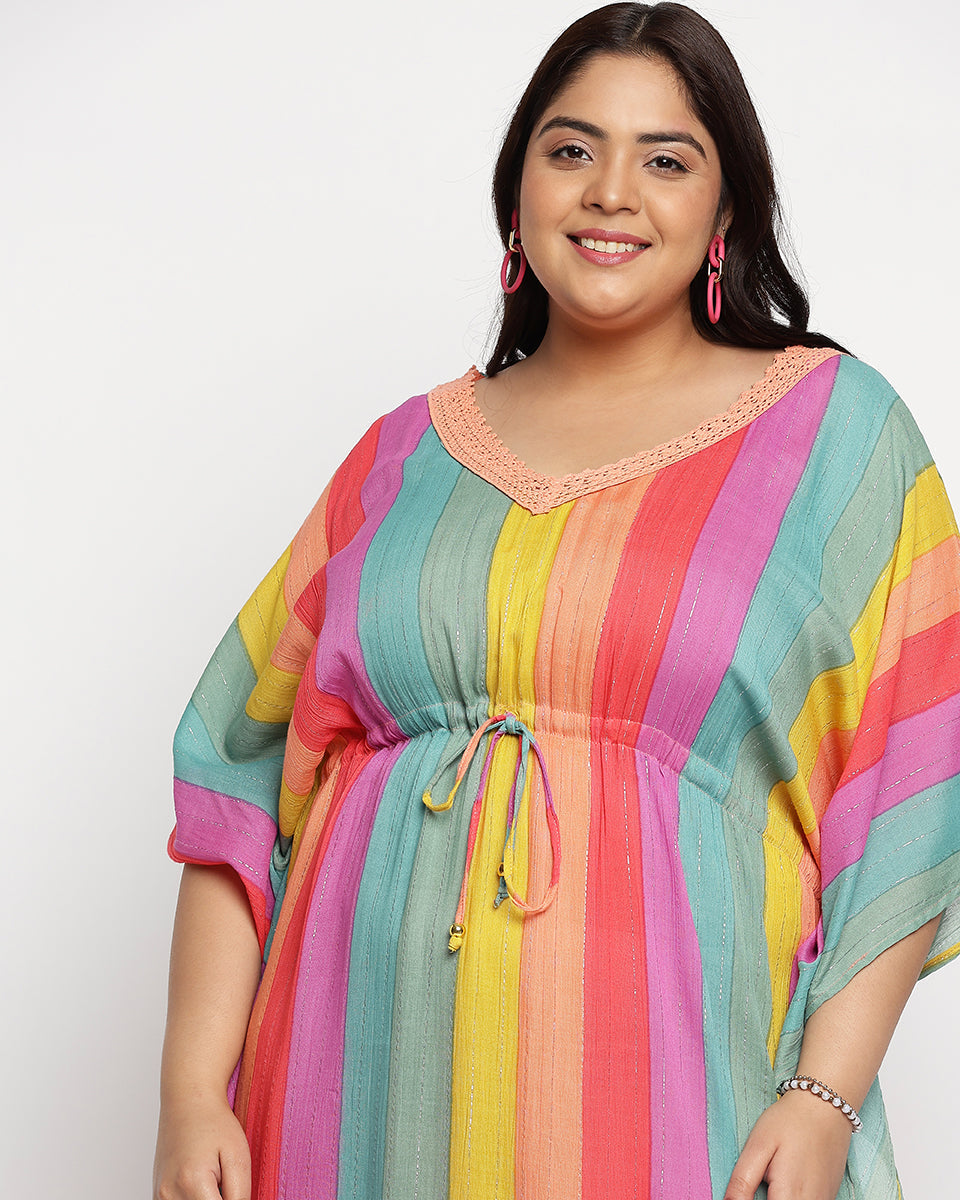 Multicolor Striped Rayon Plus Size Kaftan For Women