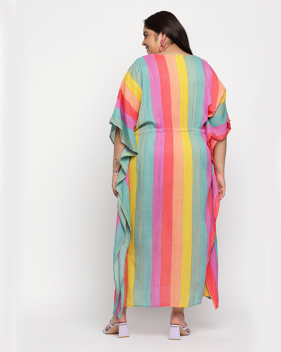 Multicolor Striped Rayon Plus Size Kaftan For Women