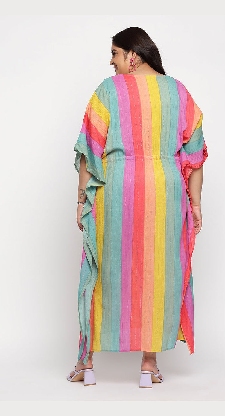 Multicolor Striped Rayon Plus Size Kaftan For Women - SKU LUR152-2000 - Gypsie Blu