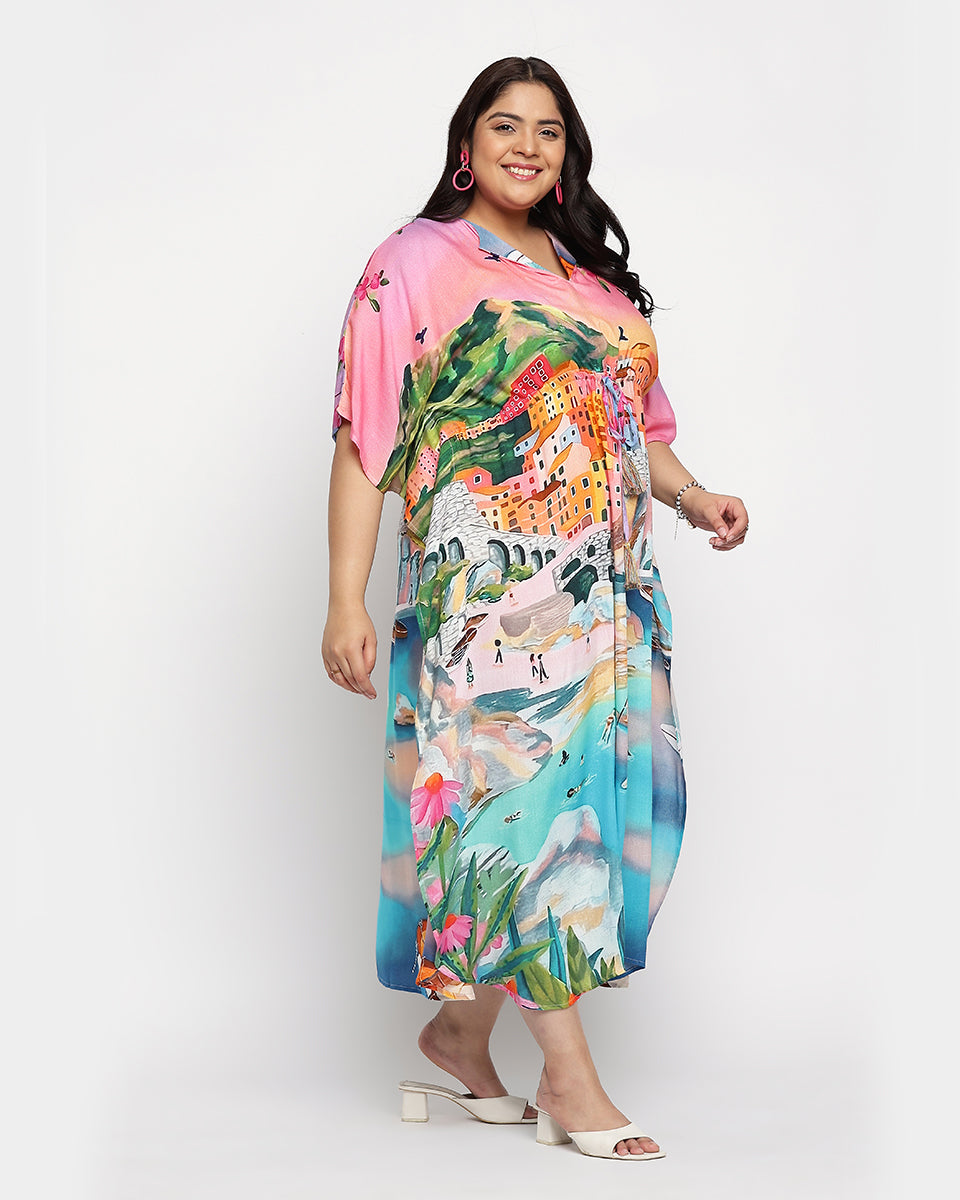 Digital Print Plus Size Rayon Multicolor Kaftan For Women