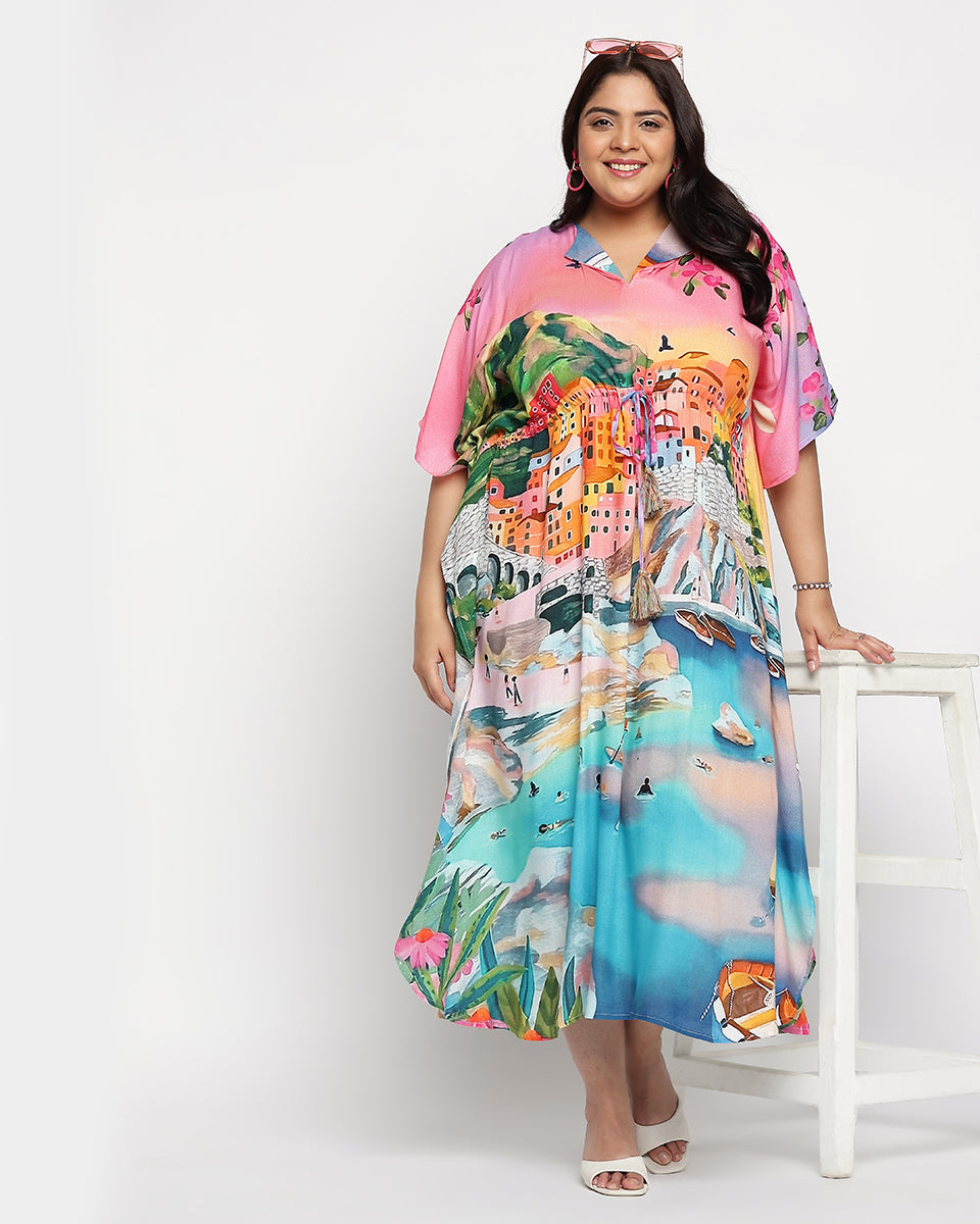 Digital Print Plus Size Rayon Multicolor Kaftan For Women