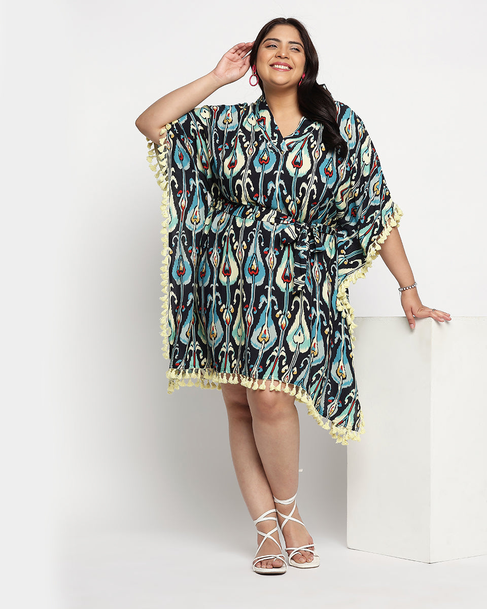 Abstract Print Yellow Bordered Multicolor Plus Size Tunic For Women