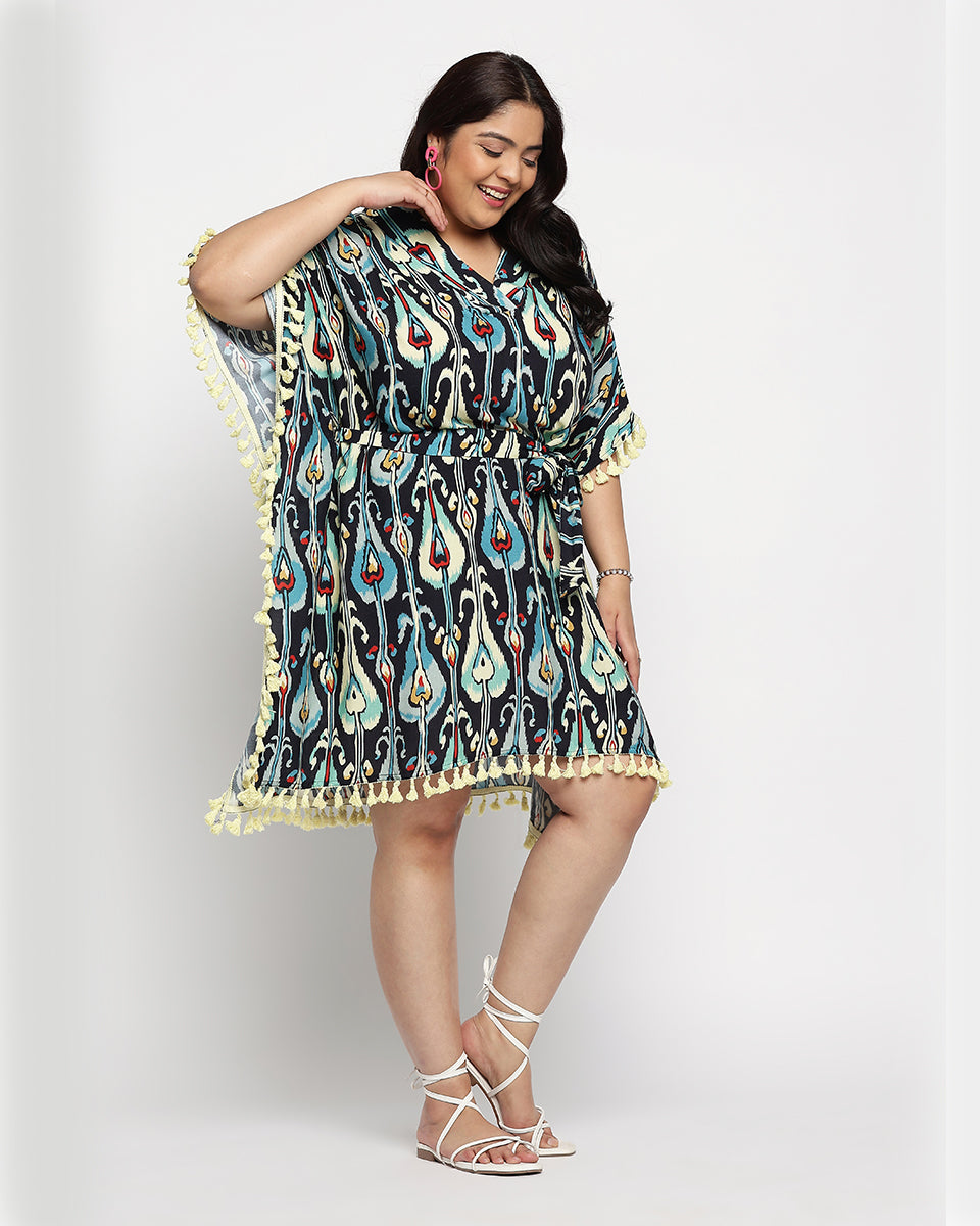 Abstract Print Yellow Bordered Multicolor Plus Size Tunic For Women