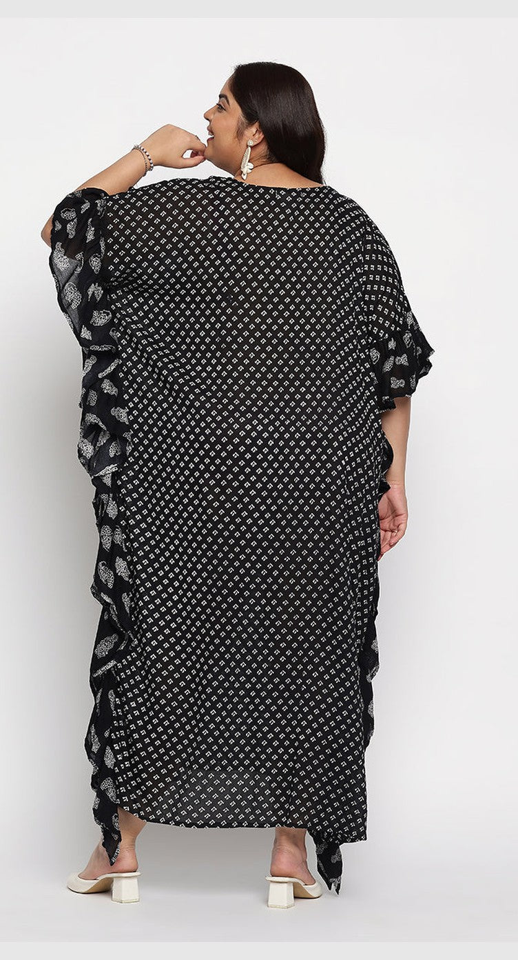 Black Geometric Rayon Plus Size Kaftan For Women - SKU SG152-9004 - Gypsie Blu