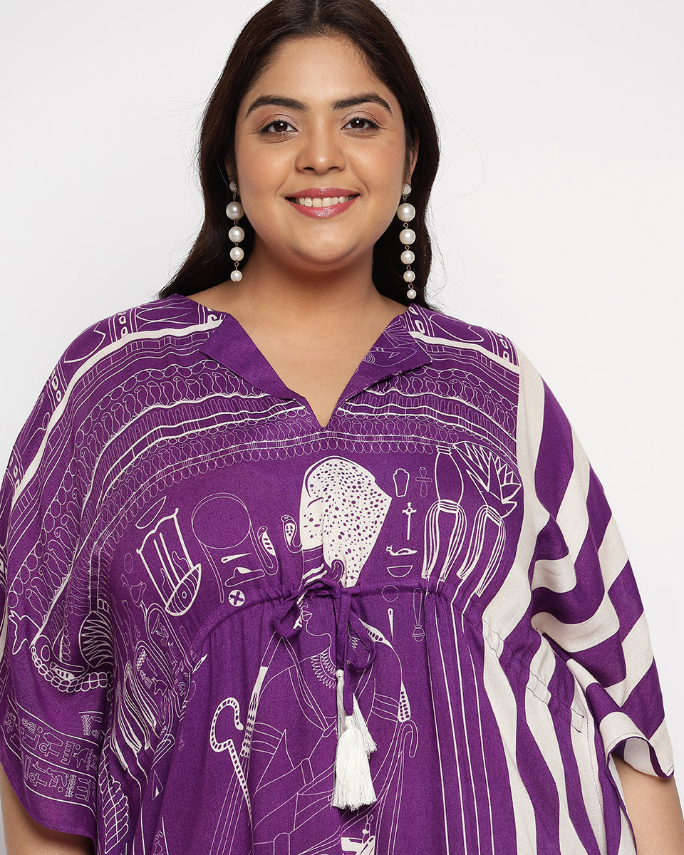Digital Printed Multicolor Rayon Plus size Kaftan Dress For Women