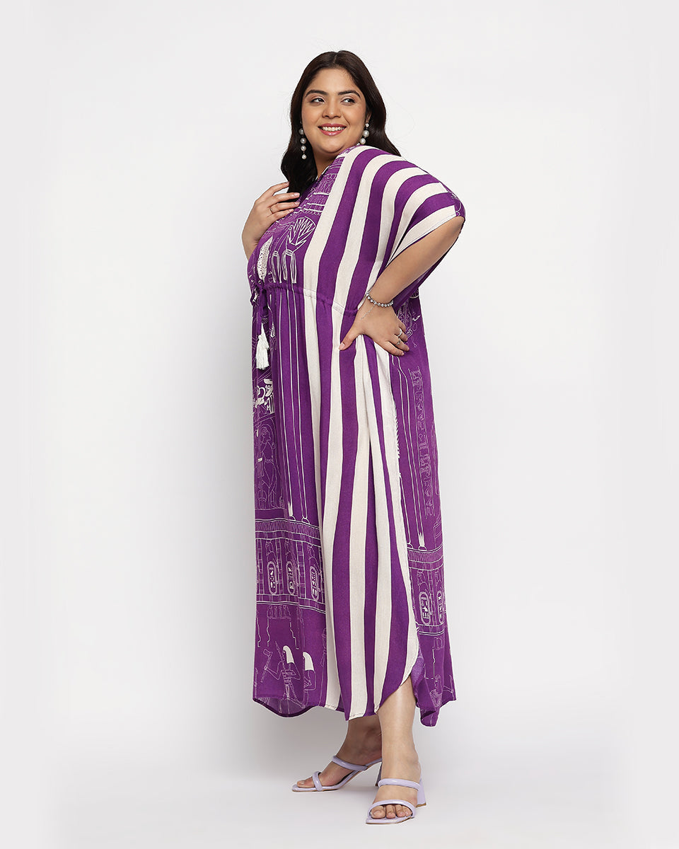 Digital Printed Multicolor Rayon Plus size Kaftan Dress For Women