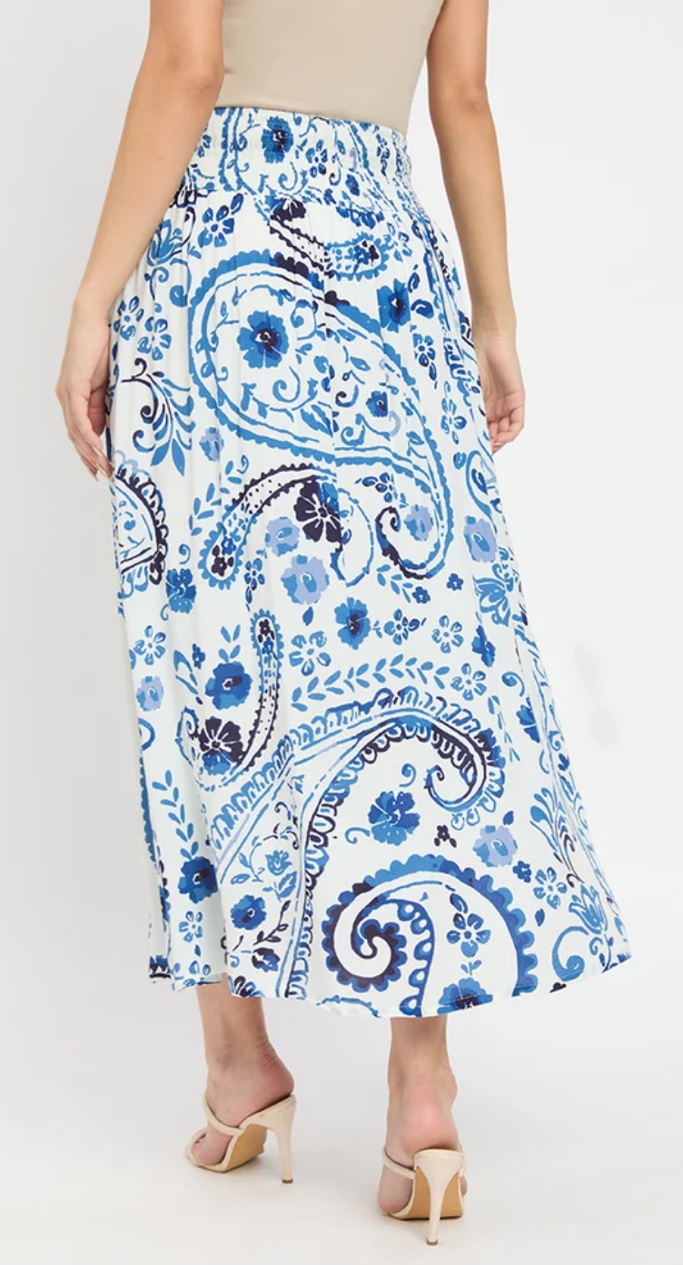 White Paisley Floral Rayon Skirt for Women S-XL | GypsieBlu
