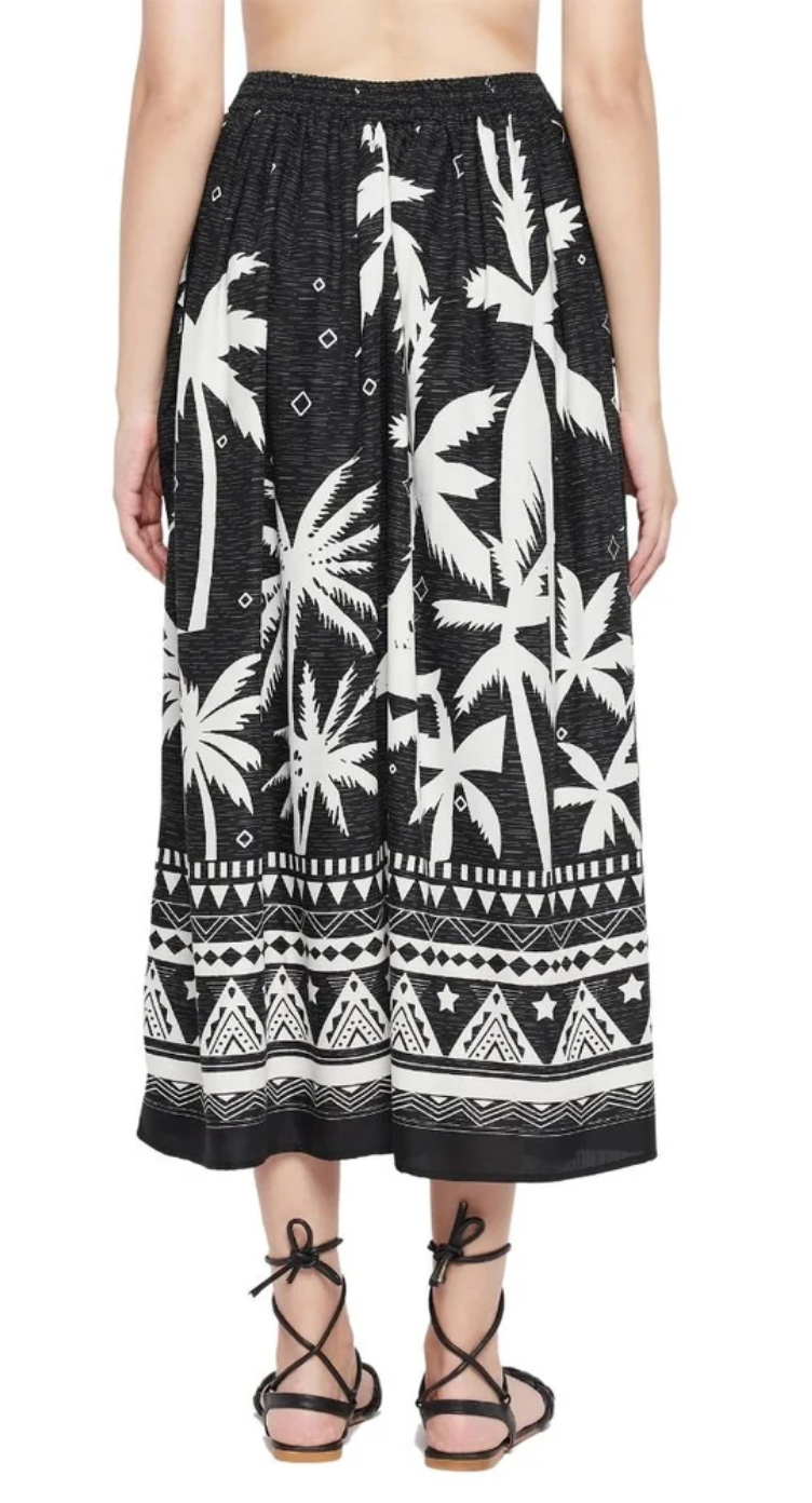 Black Tropical Palm Rayon Skirt for Women S-XL | GypsieBlu