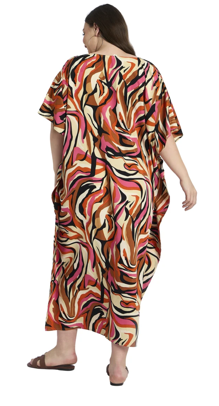 Multicolor Groovy Retro Polyester Plus Size Kaftan for Women 1X-3X | GypsieBlu