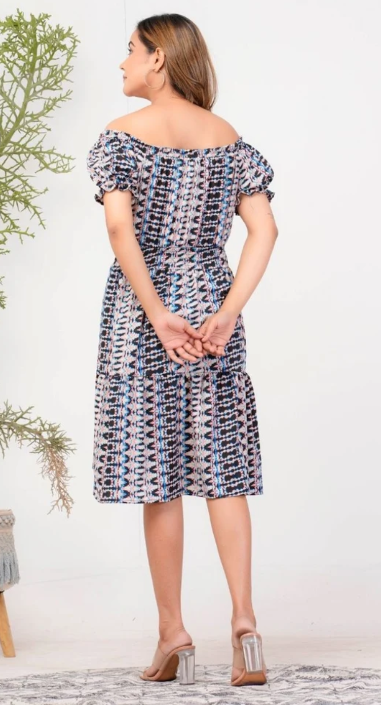 Gray Ikat Polyester Dress for Women S-XL | GypsieBlu