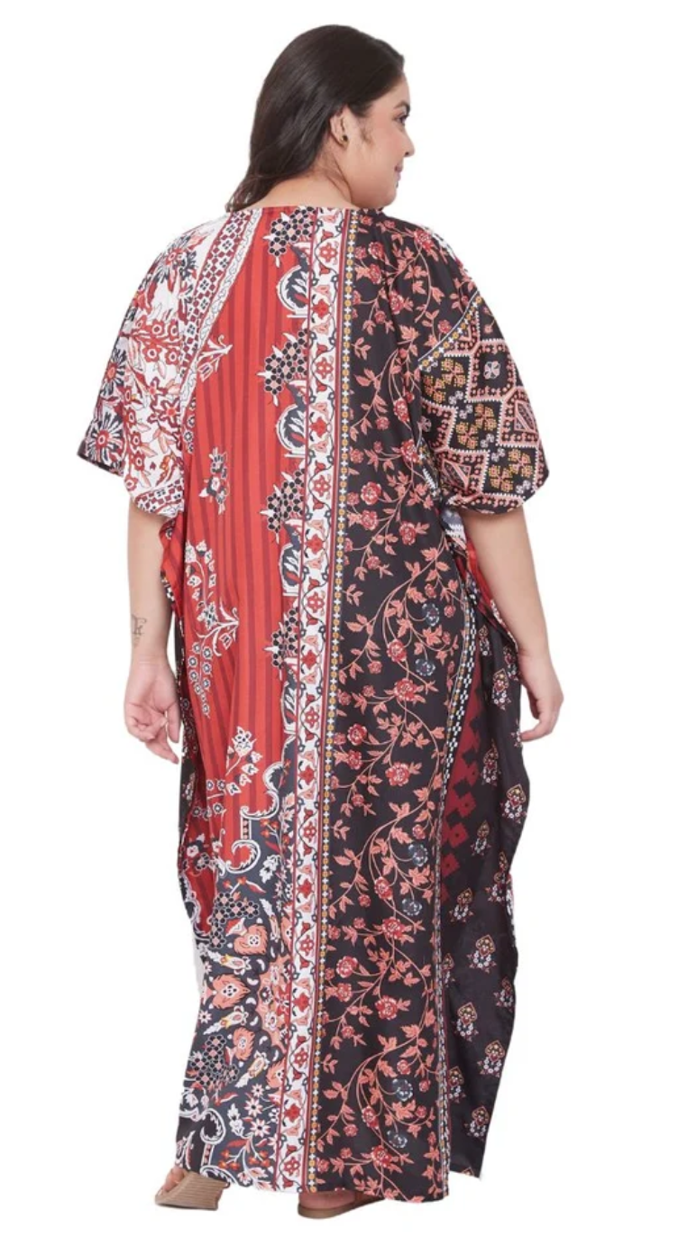 Rust Patchwork Paisley Polyester Plus Size Kaftan for Women 1X-3X | GypsieBlu