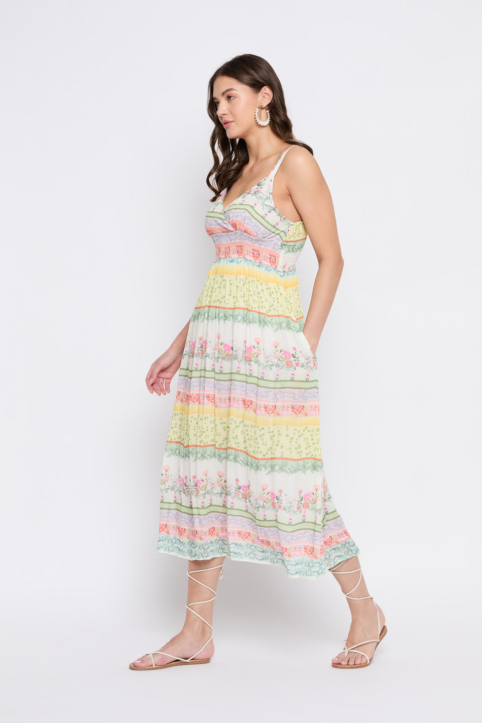 White Floral Printed Rayon Crepe Maxi Dress For Women