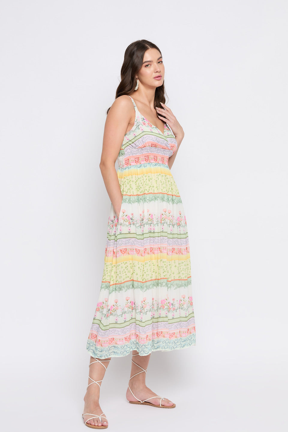 White Floral Printed Rayon Crepe Maxi Dress For Women