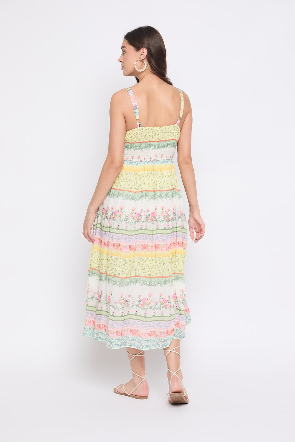 White Floral Printed Rayon Crepe Maxi Dress For Women