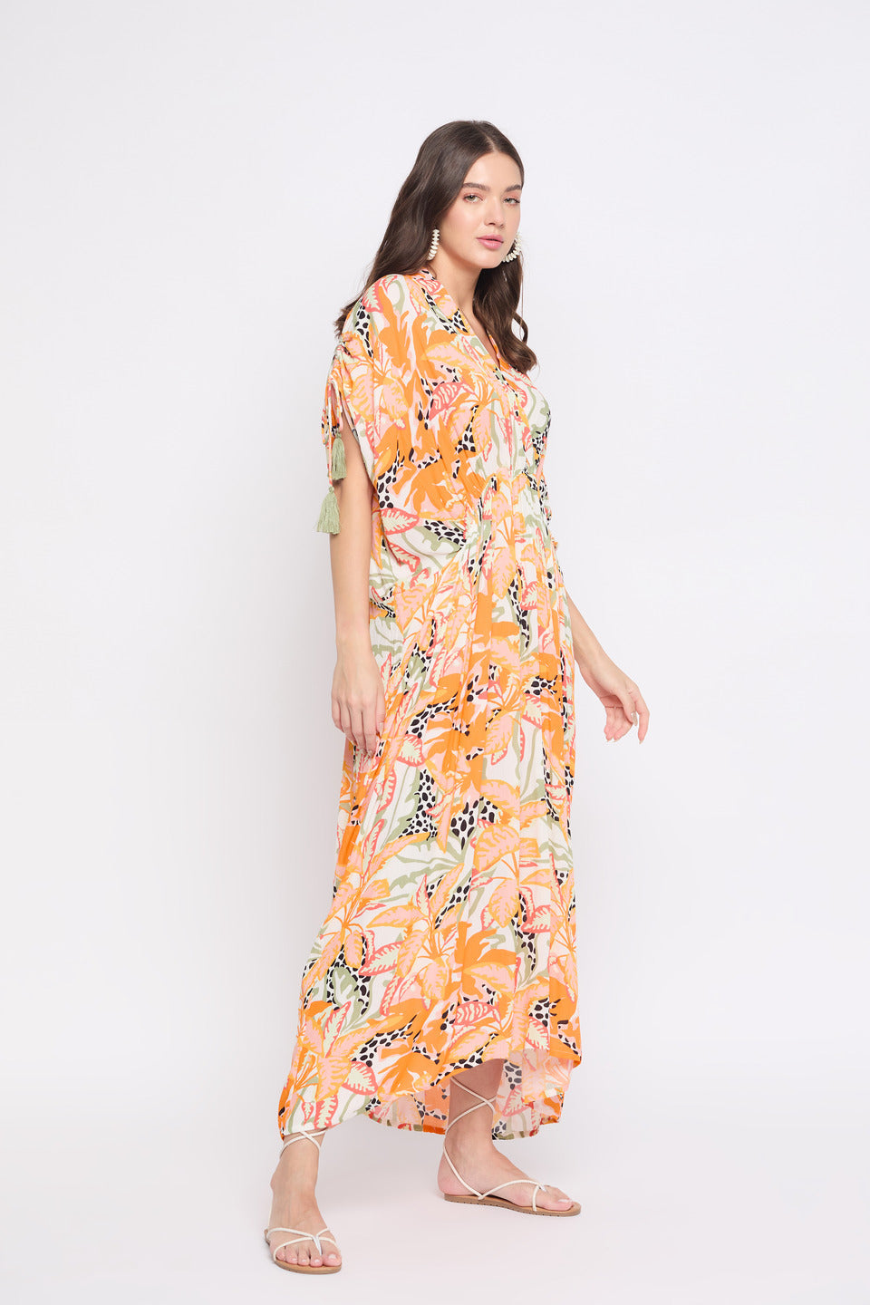 orange Print Long Maxi dress