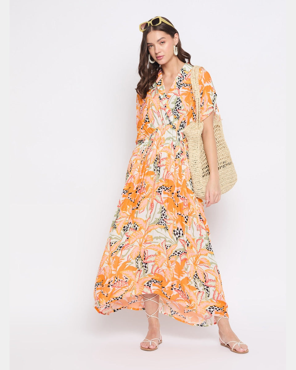 orange long maxi dress for women