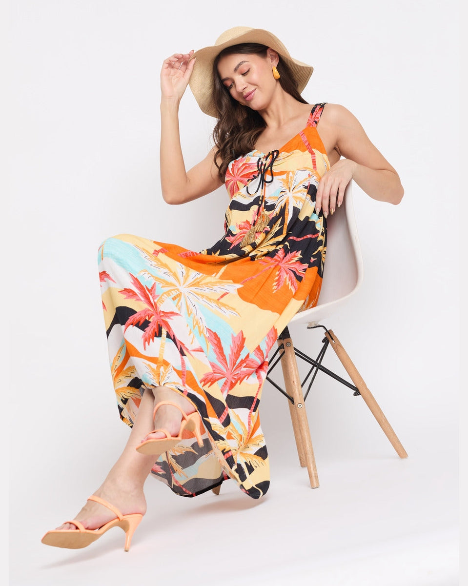 Multicolor Rayon Crepe Beach Maxi Dress For Women