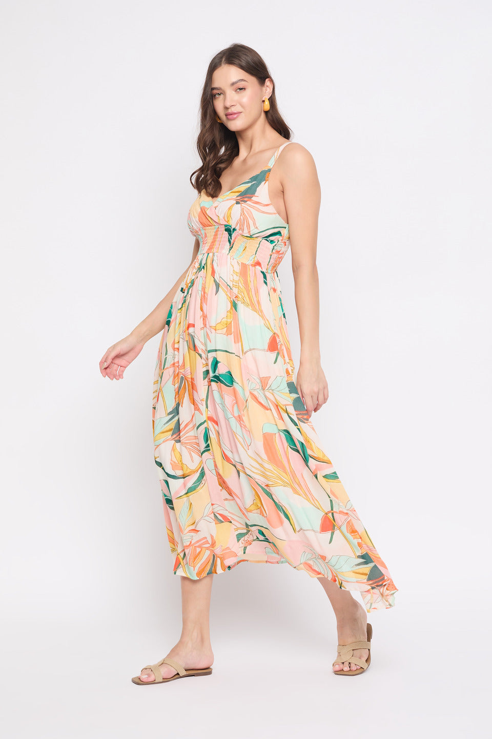 Multicolor Floral Printed Rayon Crepe Casual Women Maxi Dress