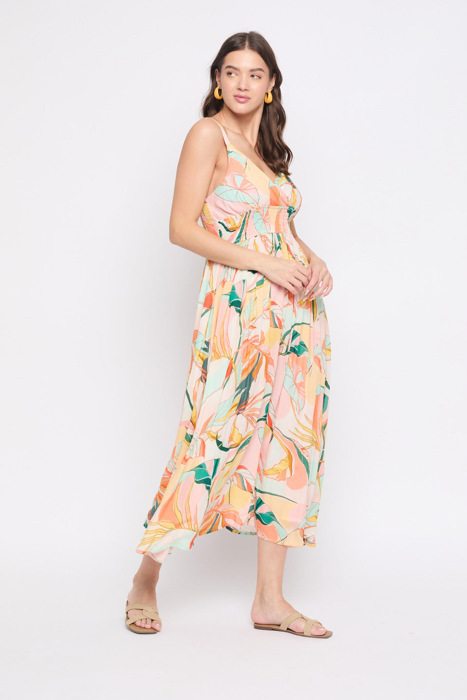 Multicolor Floral Printed Rayon Crepe Casual Women Maxi Dress