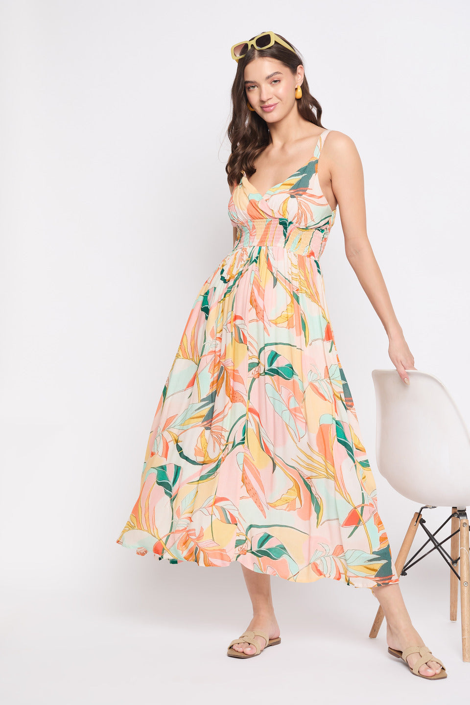 Multicolor Floral Printed Rayon Crepe Casual Women Maxi Dress