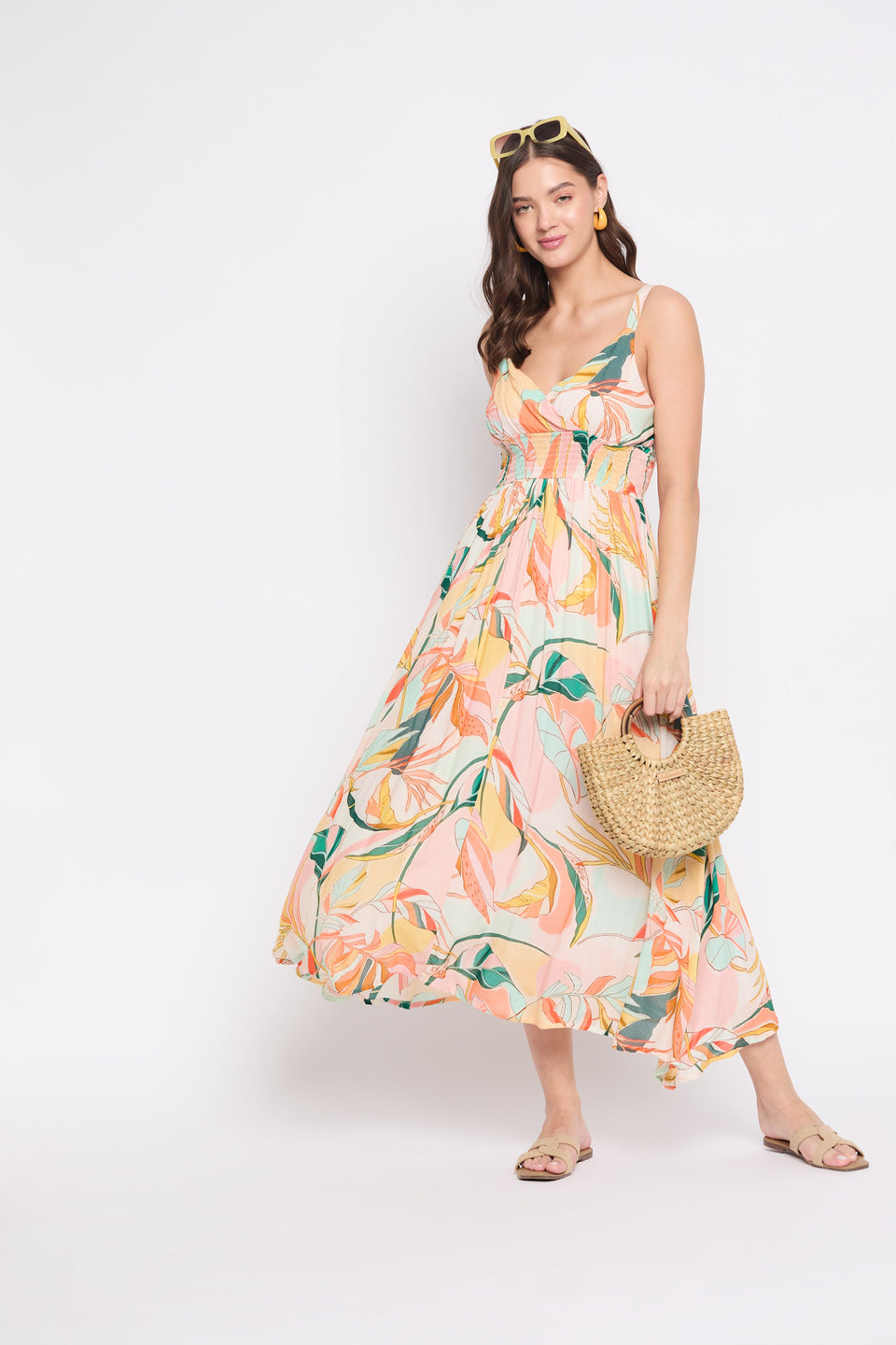 Multicolor Floral Printed Rayon Crepe Casual Women Maxi Dress