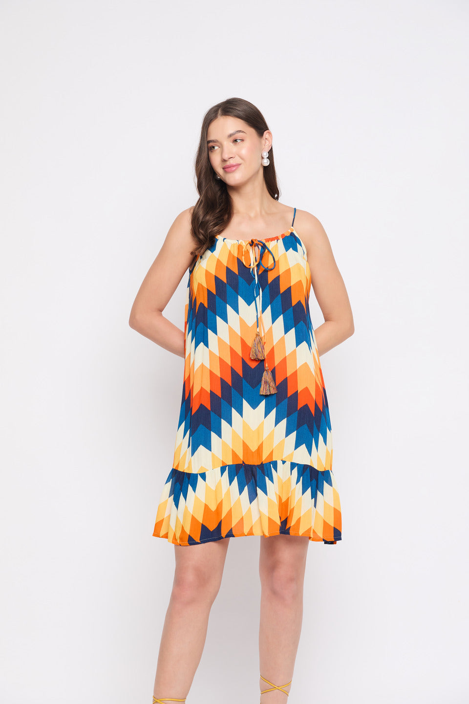 Multicolor Digital Print Rayon Crepe Mini Beach Dress For Women