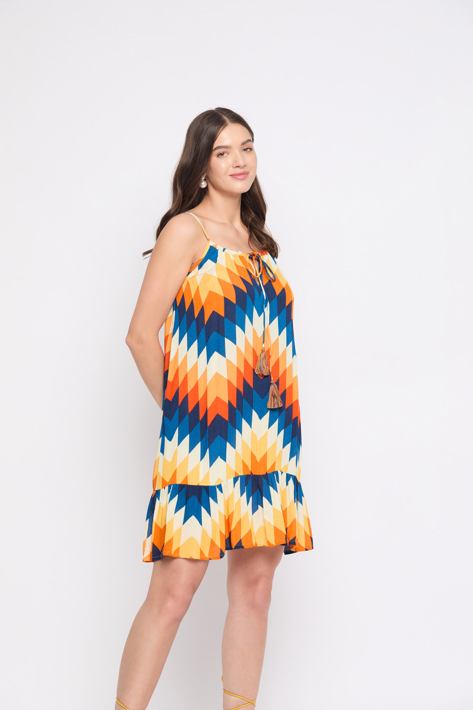 Multicolor Digital Print Rayon Crepe Mini Beach Dress For Women