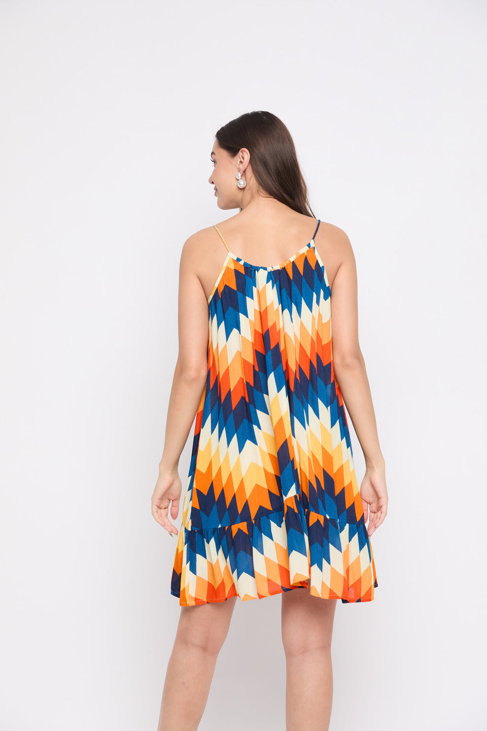Multicolor Digital Print Rayon Crepe Mini Beach Dress For Women